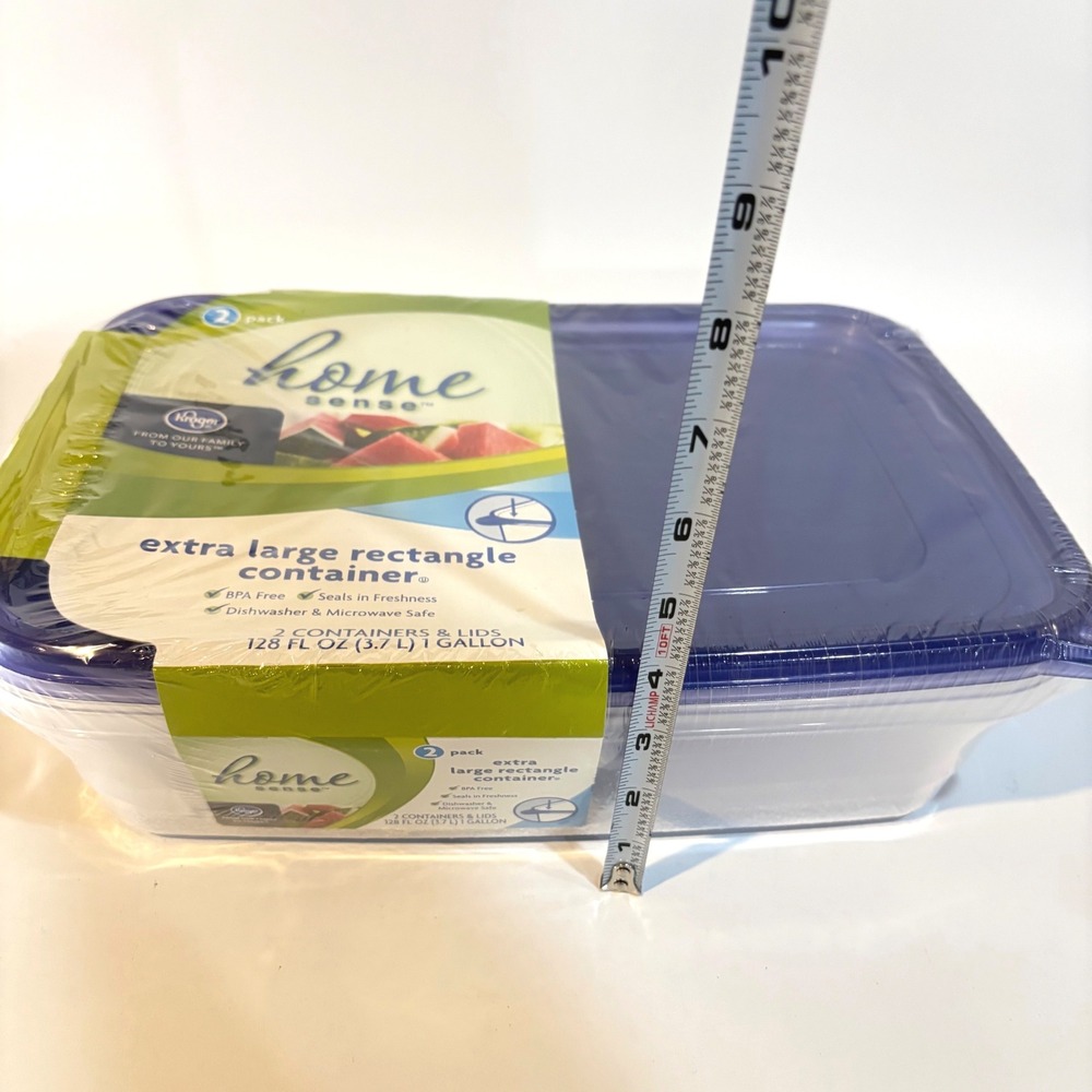 Home Sense Extra Large Rectangle Food Storage Containers 2 Pack 1 Gallon w/ Lids